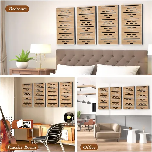Miniatura 7 de Paquete de 4 paneles acústicos de pared, paneles autoadhesivos de espuma insonorizada para pared, aislamiento acústico decorativo de fibra de Grano