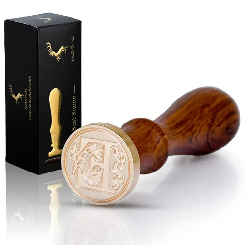 Miniatura 6 de Sello medieval de cera del alfabeto con inicial, mango de madera con cabeza de latón, para tarjeta de Acción de Gracias, sobre, envoltura de regalo