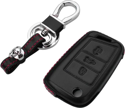 Hombres Mujeres Cuero Genuino Llavero Funda Para Volkswagen/Para Skoda/Para Audi/Para Asiento Flip Car Remote Key Case Funda Funda Con Kit Llavero