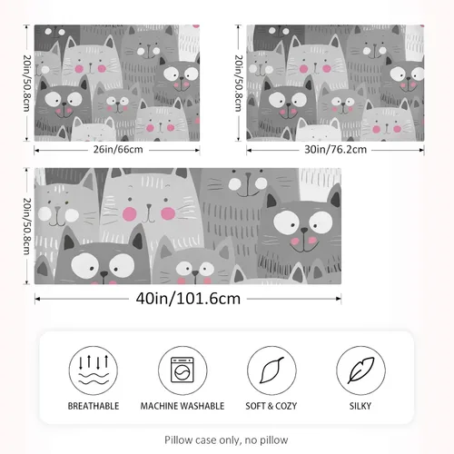 Miniatura 4 de Fundas de almohada de satén con diseño de gato transpirable para cabello y piel, sin cremallera, con cierre de sobre para sofá cama, tamaño estándar