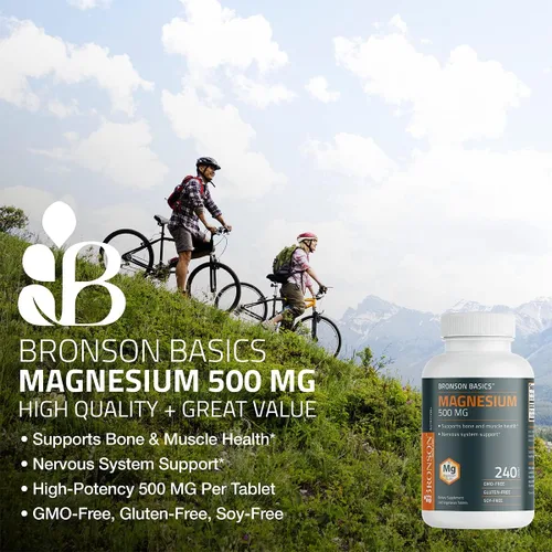 Miniatura 3 de Bronson Magnesio 500 mg apoya la salud ósea y muscular y el apoyo del sistema nervioso - Sin OMG, 240 tabletas vegetarianas