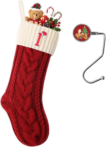 Miniatura 30 de Botas de Navidad personalizadas, iniciales personalizadas, 18 pulgadas, botas de Navidad tejidas con letras para colgar en la chimenea, botas de Rojo