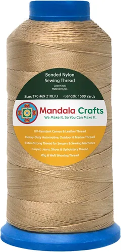 Miniatura 62 de Mandala Crafts - Hilo de nailon para coser cuero, tapicería, mezclilla y para trenzar el pelo; resistente, 1500 yardas, tamaño 69 T70 Marrón