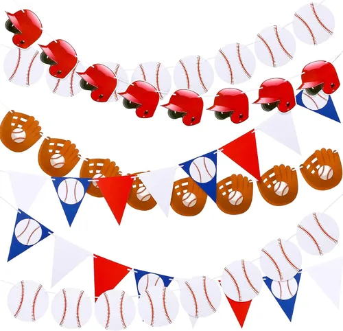 Miniatura 8 de Tatuo 6 carteles de béisbol para fiestas, guirnalda de papel de béisbol, banderines para decoración de fiestas de cumpleaños temáticas deportivas