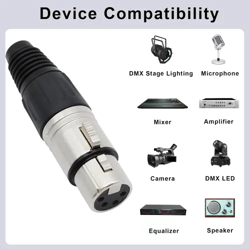 Miniatura 5 de Conector de cable XLR de 4 pines XLR de 4 pines hembra Conector de conector de cable de micrófono Adaptador de audio para micrófono, negro+plata