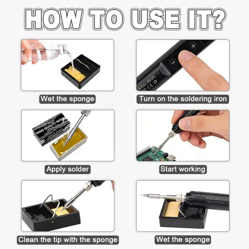 Miniatura 4 de Kit de soldador inalámbrico con pantalla LCD, herramienta de soldadura recargable por USB portátil para electrónica, proyectos de bricolaje