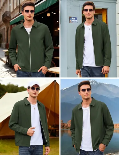 Miniatura 2 de Cotrasen Chaquetas ligeras para hombre, chaqueta cortavientos con cremallera completa, chaqueta casual cortavientos