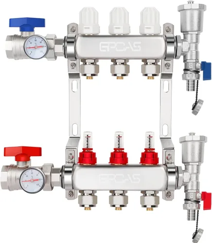 Miniatura 10 de Colector de calefacción de suelo radiante de 2 bucles, tubería PEX, colectores hidrónicos, colector de piso de acero inoxidable radiante