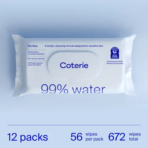 Miniatura 6 de Coterie Toallitas para bebé para piel sensible, fibras a base de plantas y libres de plástico, 99% agua, hipoalergénicas, pH equilibrado, sin