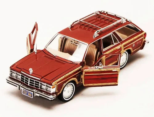 Miniatura 6 de 1979 Chrysler Lebaron Town & Country Wagon, rojo con revestimiento Woodie Motormax 73331-1/24 Escala Diecast Model Car