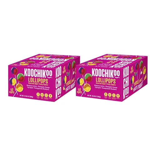 Koochikoo Caja variada de paletas sin azúcar, sabores de frutas surtidos, sin azúcar añadido, sin gluten y certificado vegano, paletas/caja de 50 CT