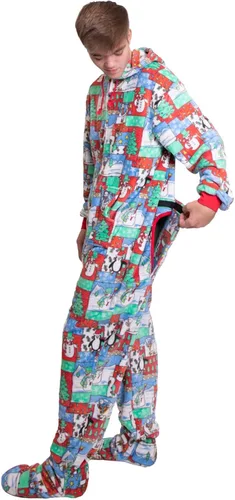 Miniatura 3 de Hooded Plush Footed Pajamas Onesie with Drop Seat for Men Women