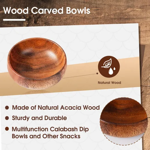 Miniatura 3 de Skylety 10 piezas de tazones de madera de acacia pequeños tazones de calabaza redondos de madera tallados a mano para servir palomitas de maíz