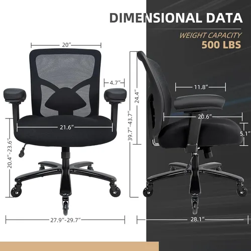 Miniatura 3 de Silla de oficina grande y alta de 500 libras con reposabrazos 4D y respaldo ajustable, silla de oficina resistente para personas pesadas, resortes