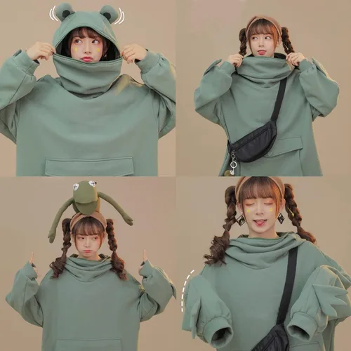 Miniatura 3 de Sudadera con capucha de rana con cremallera para mujeres, adolescentes y niñas