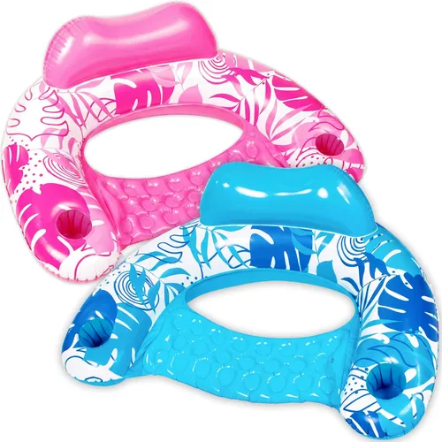 Miniatura 12 de SLOOSH Inflatable Pool Floats Adult,2 Pack Pool Chairs with Cup Holders,X-Large Blow up Floats Chair,Hammock Noodle Mat for Relaxing Summer Water