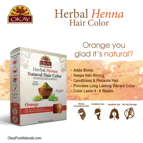 Miniatura 4 de Okay Pure Naturals Tinte para el cabello con henna herbaria naranja, tinte totalmente natural, libre de productos químicos nocivos, pigmento