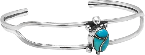 Miniatura 2 de Genuine Sleeping Beauty Turquoise Turtle Cuff Bracelet, Sterling Silver, Authentic Native American USA Handmade, Size Women's Small