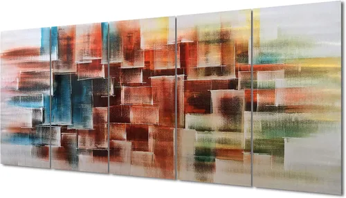 Miniatura 12 de Yihui Arts Arte abstracto de pared de metal, hecho a mano, 5 paneles grandes, grandes, azul, verde azulado, plateado, único, aluminio 3D, moderno