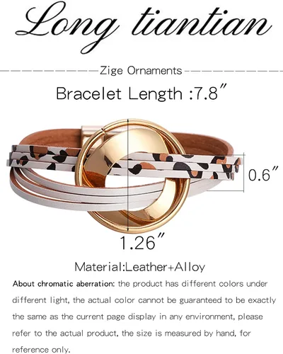 Miniatura 6 de Pulsera de cuero circular multicapa para mujer, estilo bohemio, geométrico, para hombre, cierre magnético, para adolescentes y niñas