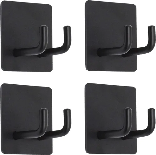 Yikla Ganchos de ducha, ganchos adhesivos de pared para colgar llaves, sombreros, ganchos adhesivos de baño, ganchos negros para toallas, paquete de