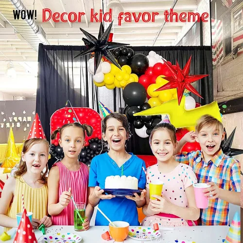 Miniatura 7 de Kit de arco de globos de atrapasueños de monstruos, 154 unidades, decoración de fiesta roja, amarilla y negra, con rayo y globos de papel