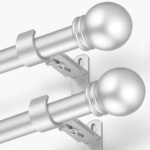 Miniatura 10 de Cortinero para ventanas, 16 a 76 pulgadas, con longitud máxima ajustable de 88 pulgadas, diámetro de 1 pulgada y remates redondos, color negro