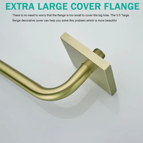 Miniatura 8 de 13 Inches Shower Arm with Flange,Brushed Gold S Shaped Gooseneck High Rise Shower Head Extension Arm,Standard 1/2" Connection,SE-91058-13BG-SQ