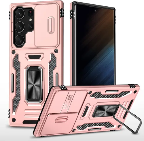 Miniatura 20 de SunStory Funda para teléfono Galaxy A14 5G [grado militar] con protector de pantalla HD, cubierta de cámara deslizante, soporte y material negro