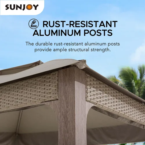 Miniatura 6 de Sunjoy Cenador de 11 pies x 13 pies con toldo de tela Sunbrella para patio, marco de acero de 2 niveles con parte superior suave de 2 niveles