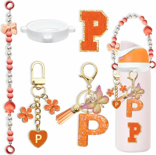 Miniatura 31 de Lindo Juego de Dijes de Letras para Botella de Agua Owala de 24oz, 32oz, 40oz, Owala Kids y Vaso de Café, FreeSip – Incluye Correa con Asa, para Rosa