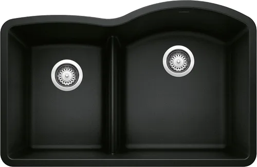 Miniatura 10 de BLANCO, Anthracite 441598 DIAMOND SILGRANIT 40/60 - Fregadero de cocina con doble cuenco con división baja, 32 x 21 pulgadas