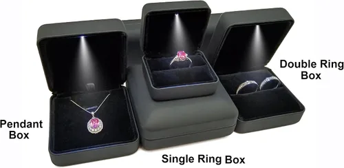 Miniatura 5 de Exposición de joyería brillante del anillo de la caja de regalo de la joyería del LED del metal del tamaño grande - conveniente para un par