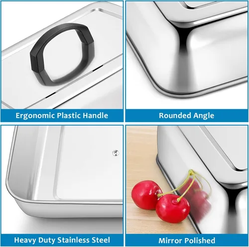 Miniatura 2 de HaSteeL Cubierta rectangular para untar queso, de acero inoxidable, tapa de tapa de vapor para queso, accesorios resistentes para parrilla