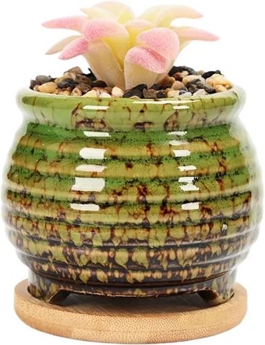 Miniatura 21 de Bonita maceta circular de cerámica para decoración del hogar y jardín, suculentas, cactus, maceta no incluida (azul, 3.19 pulgadas)