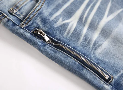 Miniatura 5 de Skinny Slim Fashion - Jeans elásticos de motociclista de Hip Hop con agujeros rectos rasgados.