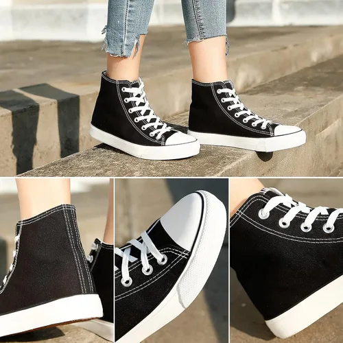 Miniatura 3 de Tenis de lona de caña alta con cordones para mujer, estilo informal, ideales para caminar