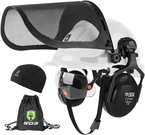 Miniatura 8 de GREEN DEVIL Casco protector de seguridad para motosierra, casco forestal con visera integrada de malla, protector facial de malla, orejeras 4 en 1