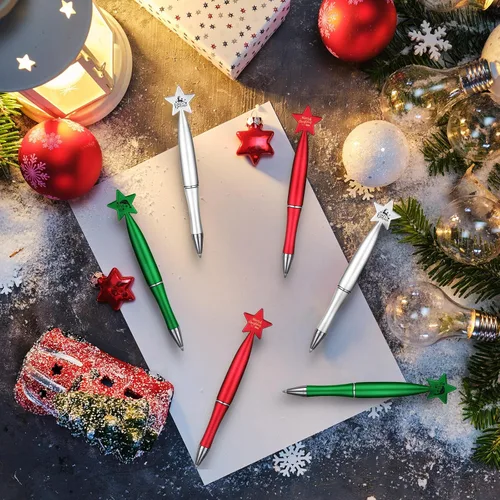 Miniatura 5 de Cholemy 150 bolígrafos de Navidad con estrella, bolígrafos navideños a granel, regalos de 0.039 in, bolígrafos de tinta negra para adultos, fiesta