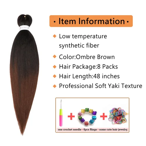 Miniatura 2 de Ubeleco 8 paquetes de cabello trenzado preestirado, 48 pulgadas, cabello trenzado ombré, textura Yaki suave, profesional, sin picazón, ajuste