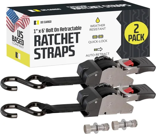 Miniatura 13 de DC Cargo Mall Correas de trinquete retráctiles automáticas atornilladas – (paquete de 2) 1 pulgada x 6 pies – 600 libras de resistencia a la rotura