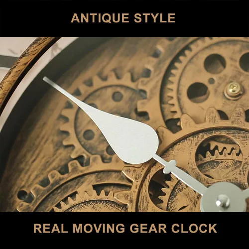 Miniatura 6 de Reloj de pared de 18 pulgadas con engranajes en movimiento, decoración industrial steampunk de gran tamaño, relojes de pared de metal antiguos