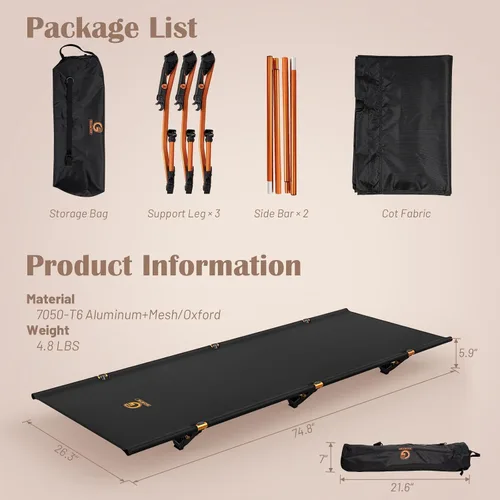 Miniatura 6 de G2 - Catre plegable para camping, catre de viaje duradero, ultraligero para mochileros, senderismo de verano, montañismo, capacidad máxima de carga
