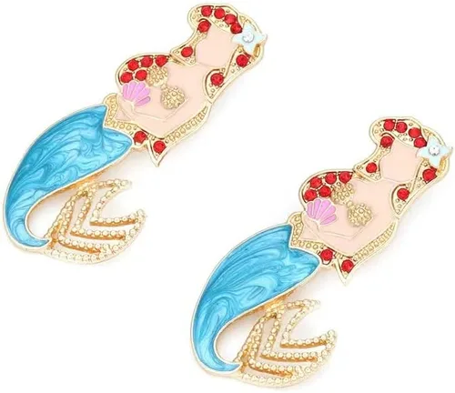 Miniatura 2 de Lindos aretes de silueta de sirenita para niñas, adolescentes, mamás y más. Par detallado hecho a mano de aretes Ariel para todos. Accesorios