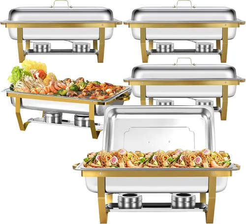 Miniatura 14 de Juego de buffet de platos de roce de 8 cuartos de galón Juego completo de calentador de alimentos de acero inoxidable Chafer con bandeja de agua