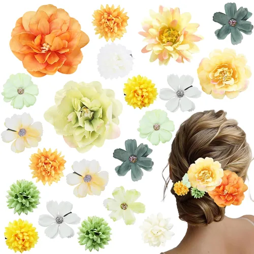 21 pinzas para el cabello con flores de seda para mujer, estéticas, bohemias, florales, hechas a mano, rosa, novia, barre, accesorios para el