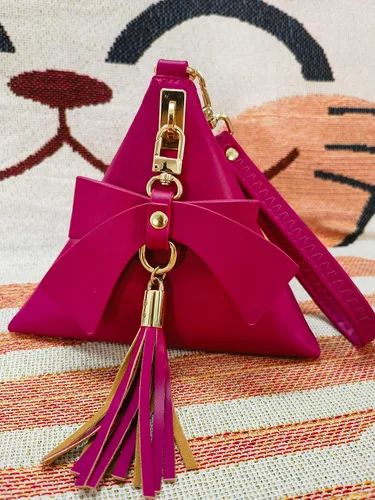 Miniatura 6 de Bolso de mano de noche con lazo de cuero triangular para mujer