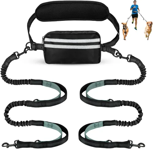 Miniatura 14 de Correa de perro manos libres con bolsa, correa elástica retráctil con dobles asas acolchadas, correas de perro con elástico para cachorros medianos