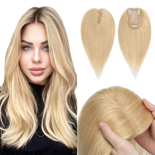 Miniatura 11 de Hairro Toppers de cabello humano 100% real para mujeres sin flequillo, postizos de cabello real con clip, base de seda transpirable para cubrir