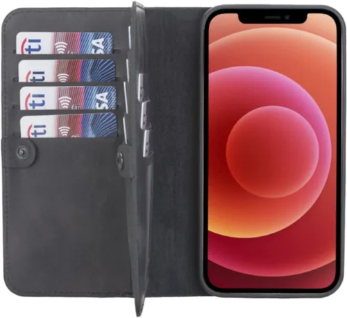 Miniatura 15 de HARDISTON Funda de piel auténtica de alta calidad hecha a mano para iPhone 11 Pro de 5.8 pulgadas, tarjeteros de doble folio, funda magnética Negro